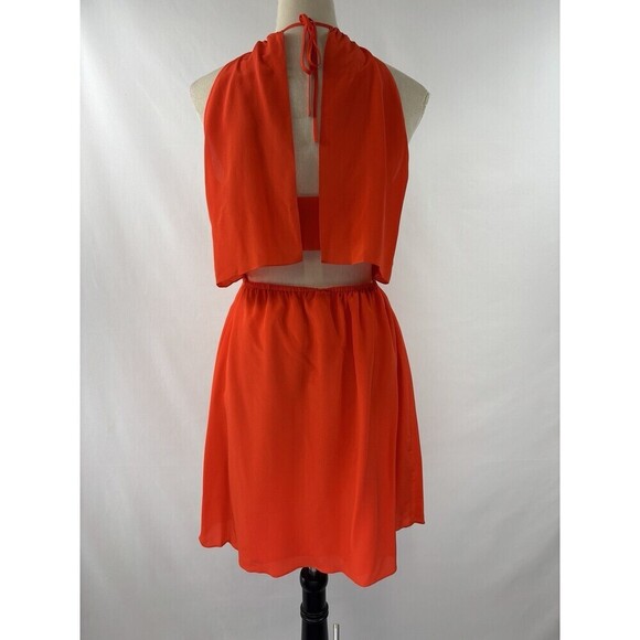 Rebecca Taylor Halter Mini Dress Bright Red Orange 2 Strappy Keyhole Neckline - Picture 4 of 13